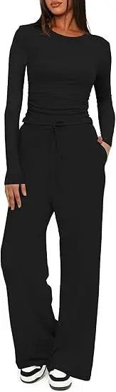 Women's Solid Color Cut Fashionable Casual Pocket Slim 2-Piece